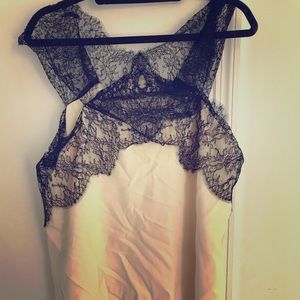 Wes Gordon Silk White top with black lace detail.